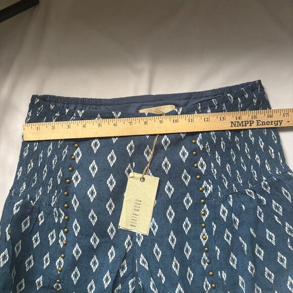 Moon River Anthropologie Blue Ikat Print High Waisted Shorts Size Large Boho - Picture 5 of 6